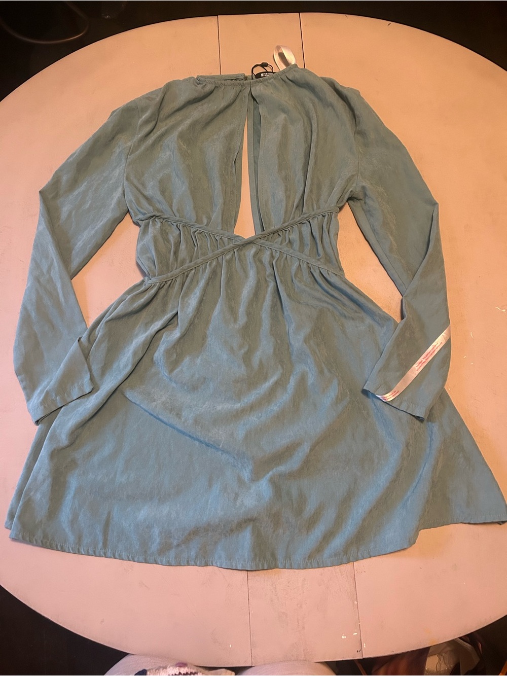 Missguided Sage Green Long Sleeve Cutout Midi Dress
